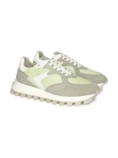 Кроссовки комбинированные зеленые на тракторной подошве